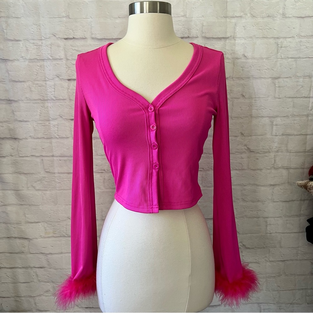 NEW Pink Feathered Cardigan